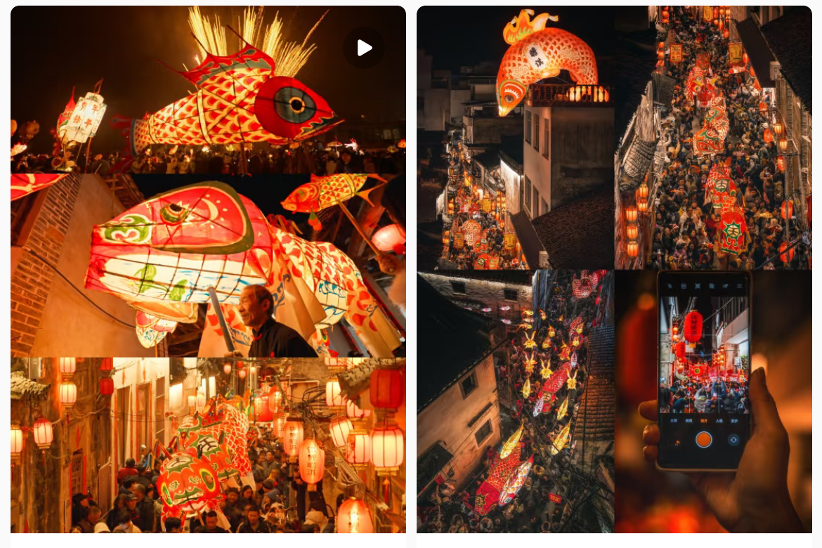 魚燈相關視頻、圖片獲得數萬點贊。社交媒體截圖